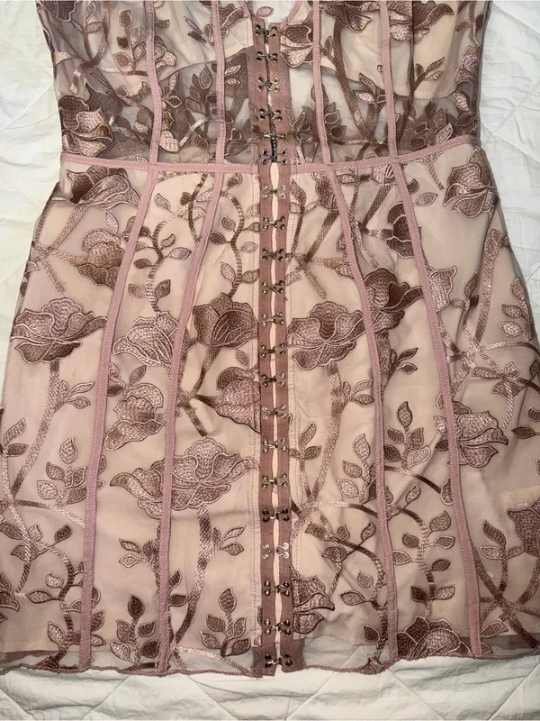 Tobi Rose Blush Floral Embroidered Mini Dress - Image 3