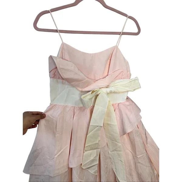 GUNNE‎ SAX By Jessica Mcclintock Pink Long Dress Size 6 Bow Asymmetrical Ruffle - Image 9