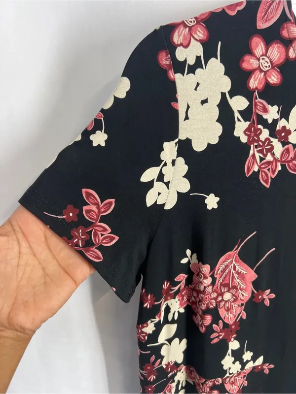 J.Jill Wearever Floral Stretch Knit Midi Dress Black Pink Size S - Image 4