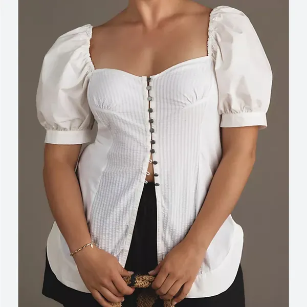 Anthropologie Anthro Maeve Puff Sleeve Sweetheart Top - Image 3