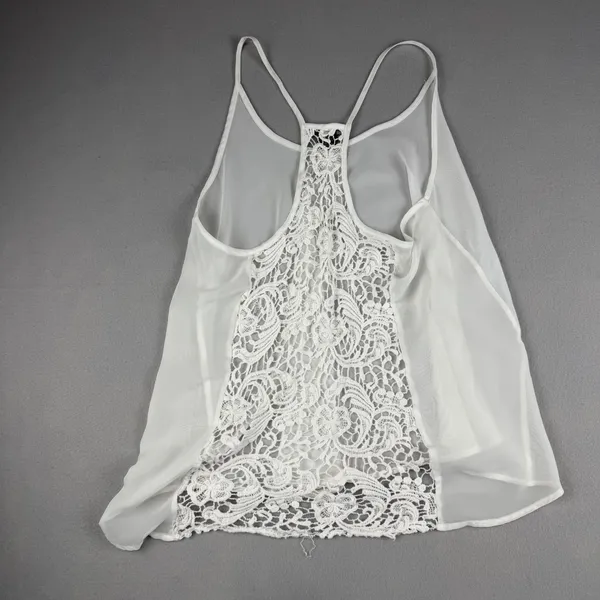 American Dream Womens White Lace Racerback Tank Top Sheer Flowy Boho Size L - Image 2