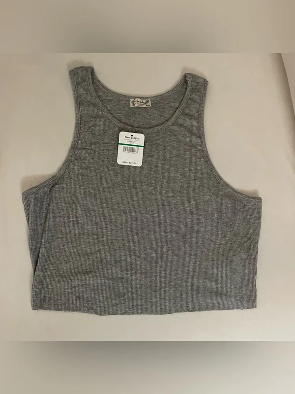 Free People intimately Heather Grey Ribbed Racerback Cropped Tank Top Size L - Image 2