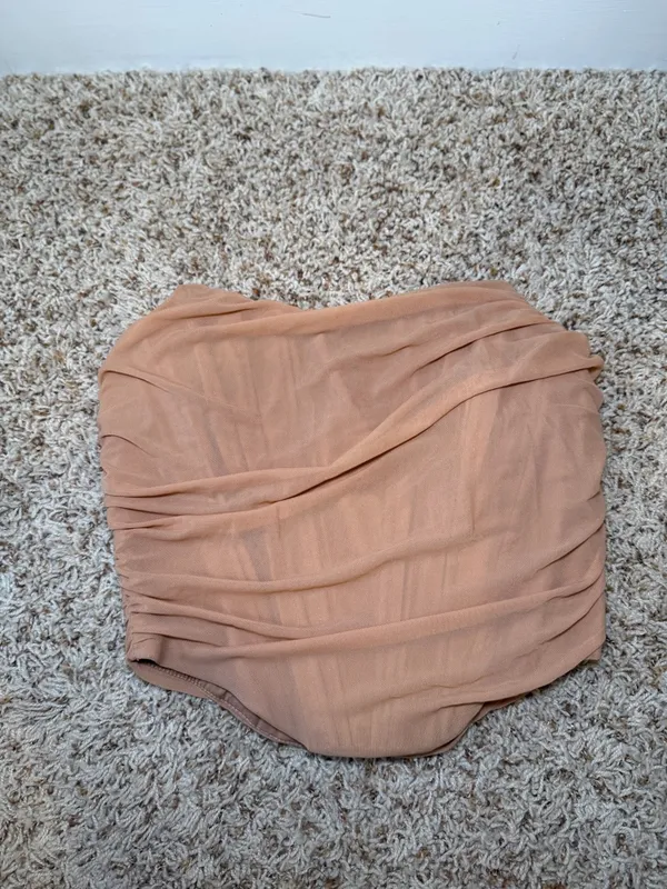 Ruched Strapless Peach Bodysuit Tan Size L - Image 2