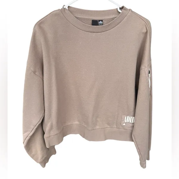 Adidas‎ Longsleeve Pullover Cropped Length Tan Sleeve size XS oversized - Image 3
