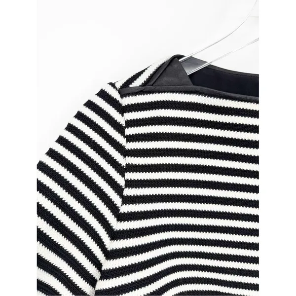 T‎ by Alexander Wang Striped Leather Trim Boatneck Top Women's 6 Minimalist - Image 5