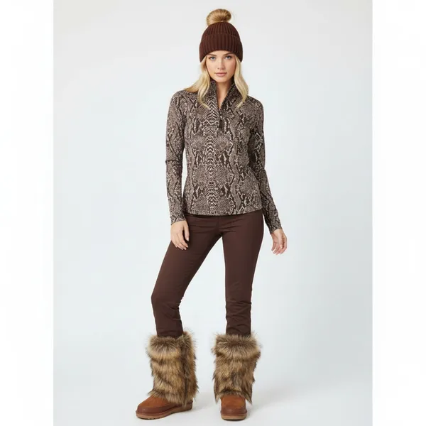 Nils Brown Animal Print Long Sleeve Quarter Zip Top S - Image 7