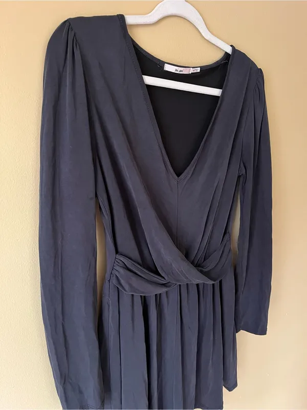Women's Black Long-Sleeve Wrap Romper Dress - Image 2
