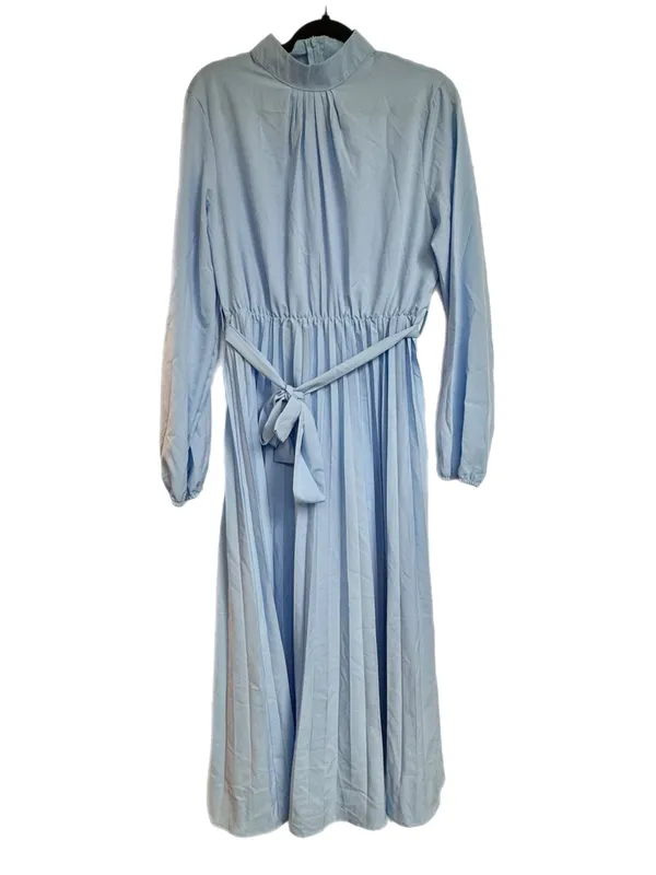 Women’s Pale Blue Pleated Midi Dress with Tie Waist - Image 2