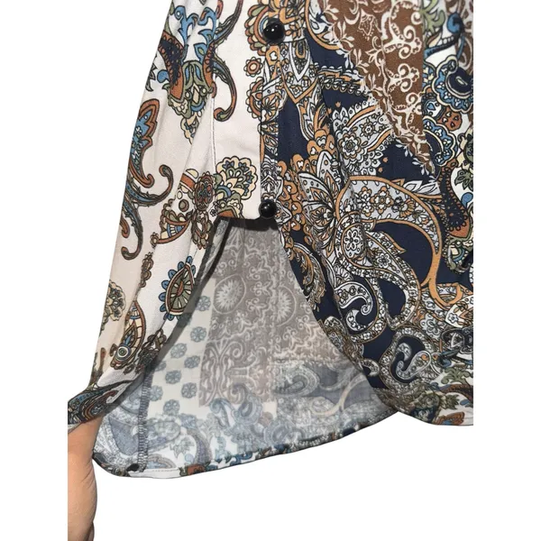 New Triple Seven Patchwork Paisley Dress Women's Small‎ Button Up Tie Waist Fall - Image 5