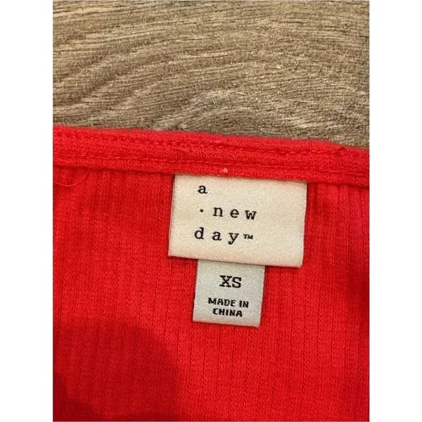 A New Day Red Square Neck Flutter Sleeve Top Size XS - Image 2