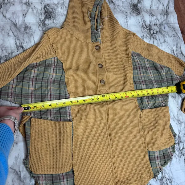 BKE Pullover Oversized Hoodie plaid patchwork style boho size small - Image 6