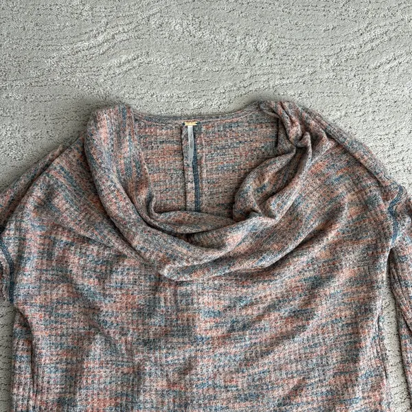 Women's Free People Small Misty Waffle‎ Cole Neck Thermal Long Sleeve Pullover - Image 3