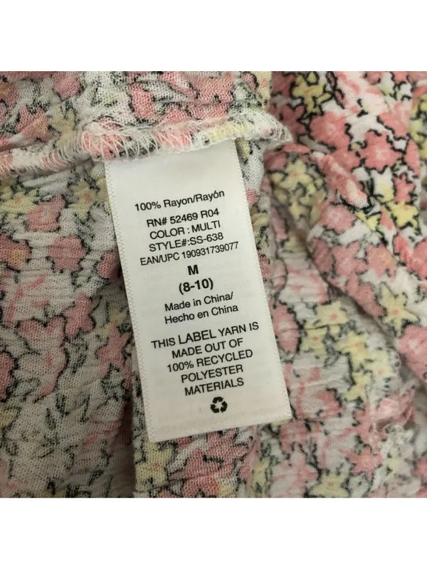 Scoop Floral Sleeveless Babydoll Mini Dress Ruffled Hem Pink Yellow M - Image 4