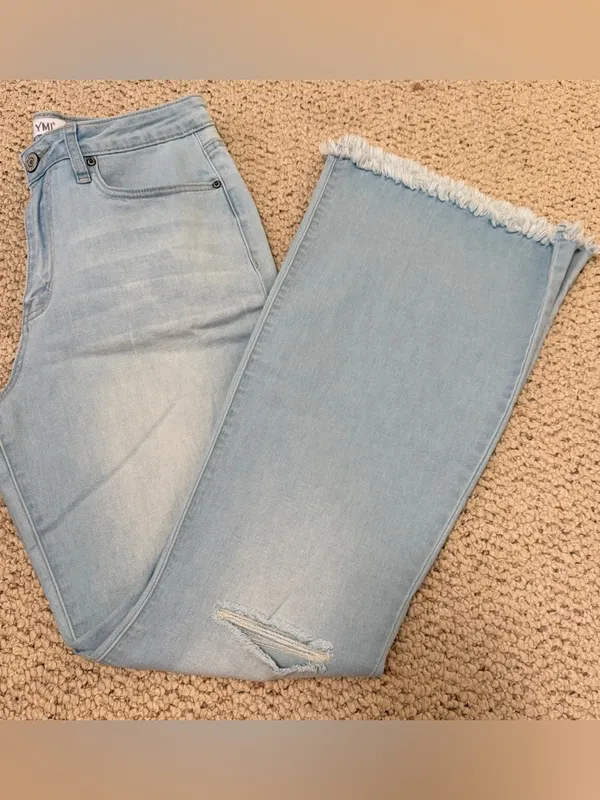 YMI Light Wash Distressed Flare Jeans‎ Womens 11 30 Y2K Frayed Hem Denim - Image 8