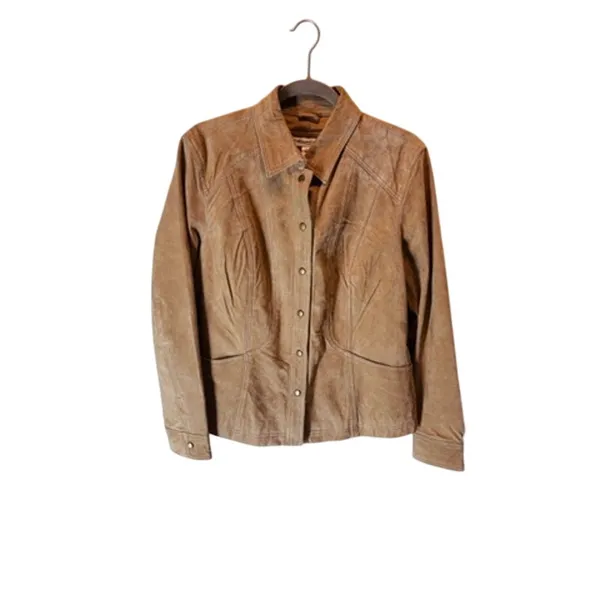 Coldwater Creek Women's L 100% Leather Suede Jacket Tan Western Jean Jacket - Image 2