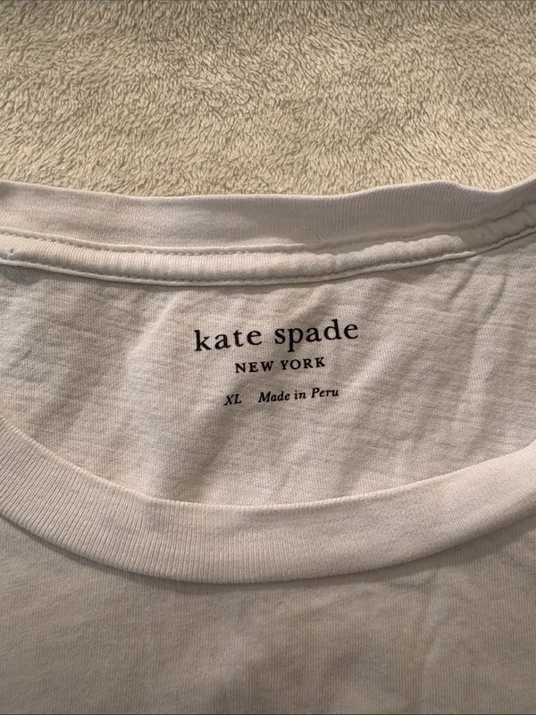 kate spade XL White blue peacock embellished Short Sleeve Tee casual lux Rio - Image 3