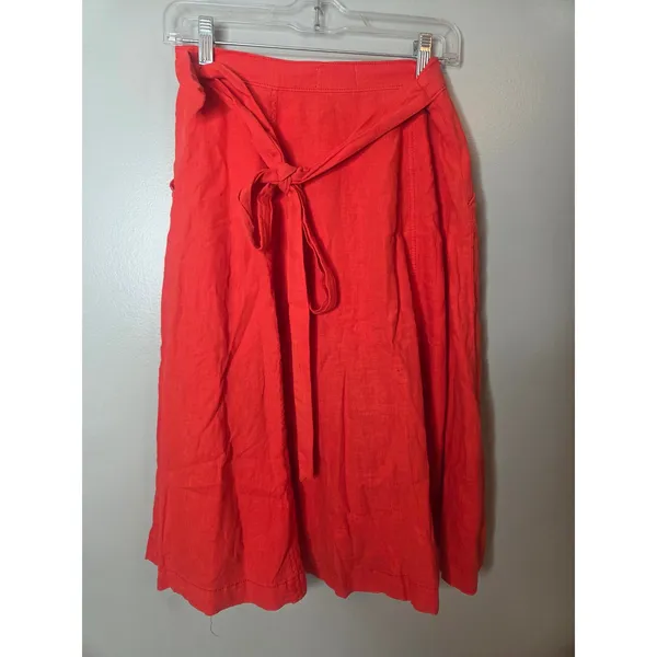 Maeve by Anthropologie Womens 6 Midi A Line Button Front Skirt Orange Red - Image 3