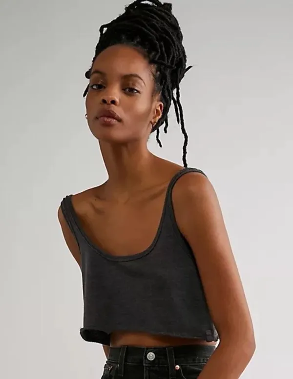 NWT FREE PEOPLE We The Free Raw Edge Crop Tank In Black. Size XL - Image 5