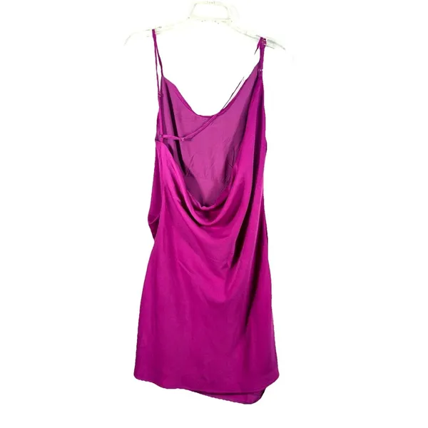 Lulus Pixie Perfect Magenta Satin Mini Dress Cowl Back Ruched Slip - Image 3