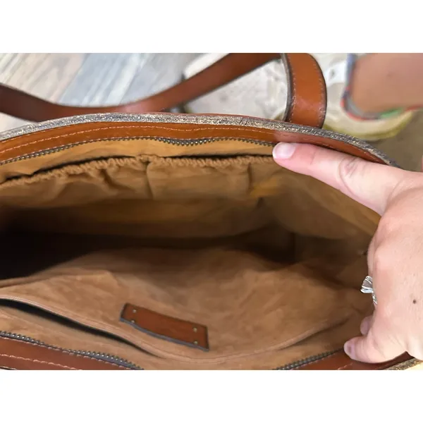 PATRICIA NASH Brown Leather Front Pocket Zipper Closure Top Handle Shoulder Tote - Image 14