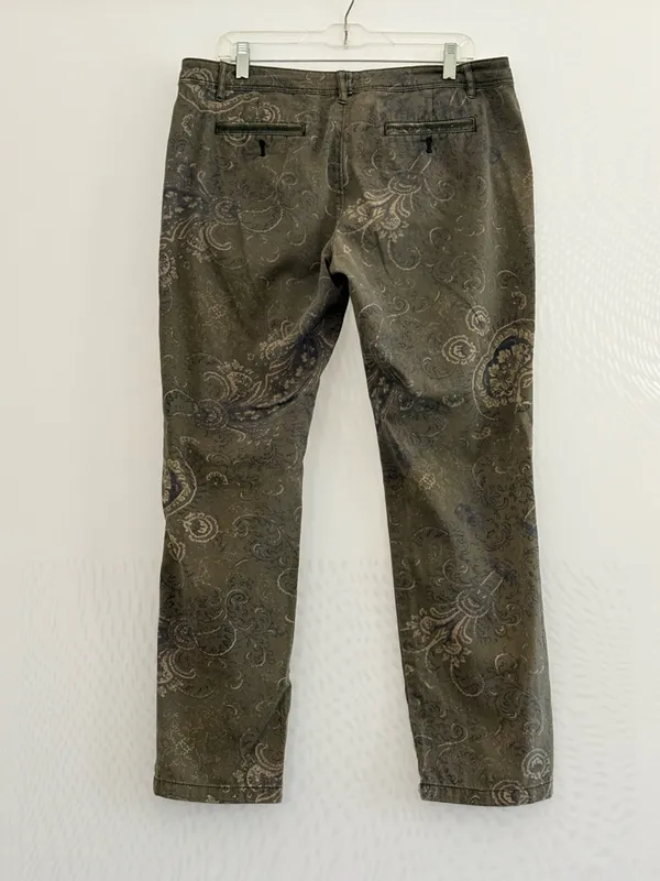 Pilcro Anthropologie Olive Paisley Straight-Leg Chino Pants Size 30 - Image 2