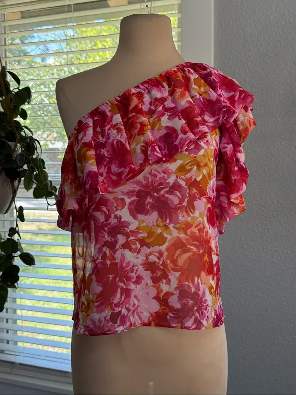 Misa Los Angeles One Shoulder Chiffon Ruffle Blouse Size Small - Image 2