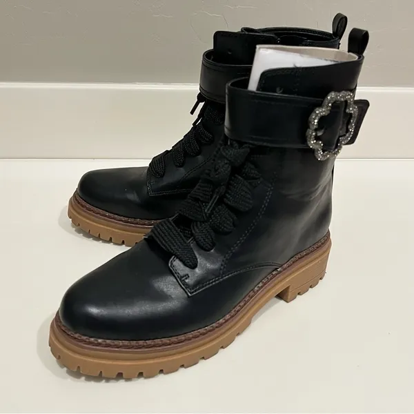 NEW Sam & Libby Vegan Leather Combat boots, lace up/Zipper, black, size 8.5 US - Image 6