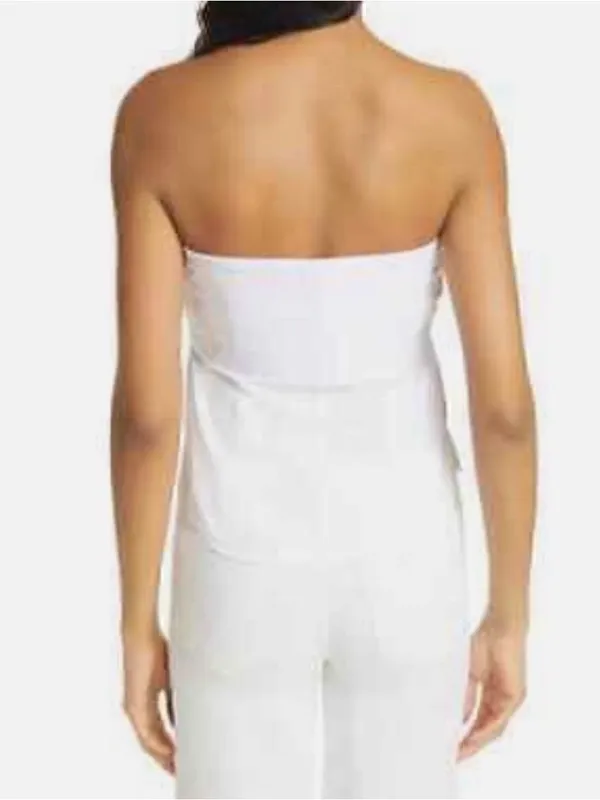 RTA Leia Strapless White cotton Tie-Front button up Bustier Top blouse, size S - Image 4