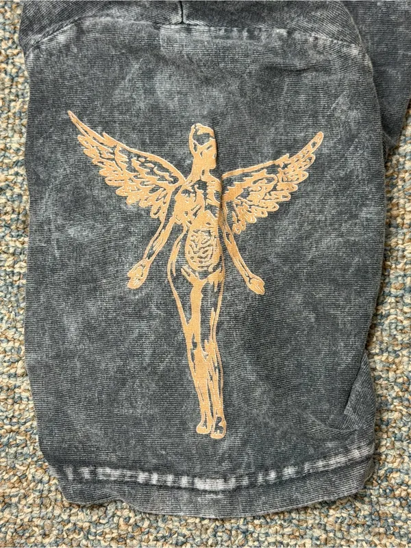 NIRVANA Gray Vintage Wash Short Sleeve Tee with Gold Lettering - Image 4