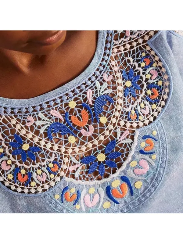 Boden Fleur Linen Embroidered Top in Chambray 12 - Image 11