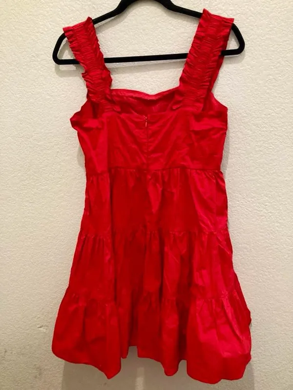 Aqua Bright Red Ruffle Strap Mini Sundress Summer Spring July 4th - Image 2