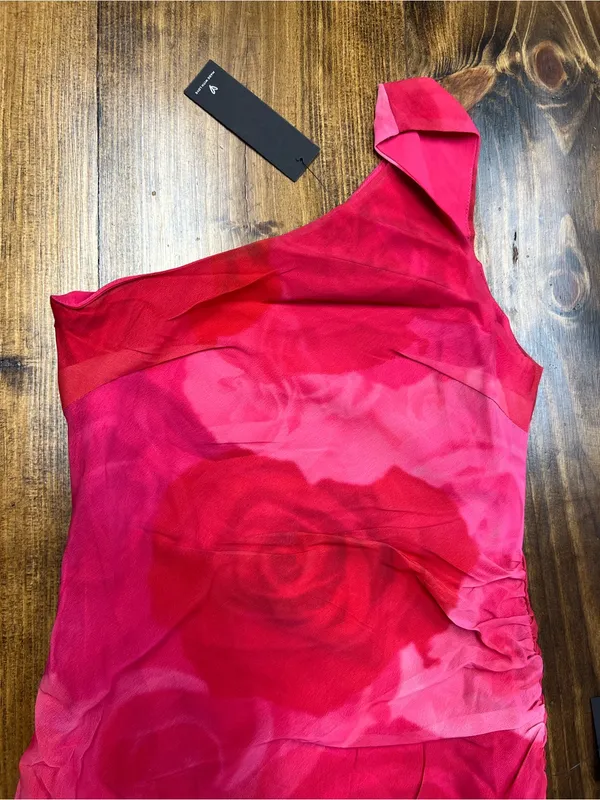 Lulus Pretty Serene Pink Floral One-Shoulder Asymmetrical Midi Dress Size XS NWT - Image 9
