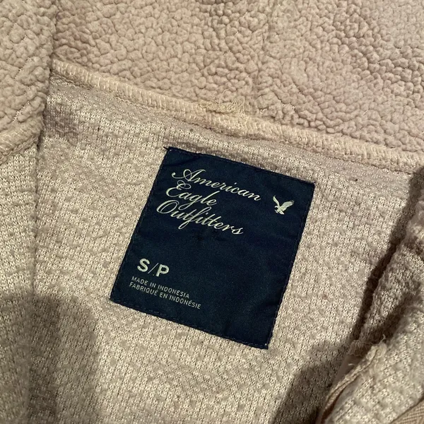 Womens American Eagle Fleece Zip Up Hoodie Jacket Beige/Light Khaki/Lite Pink Sm - Image 7
