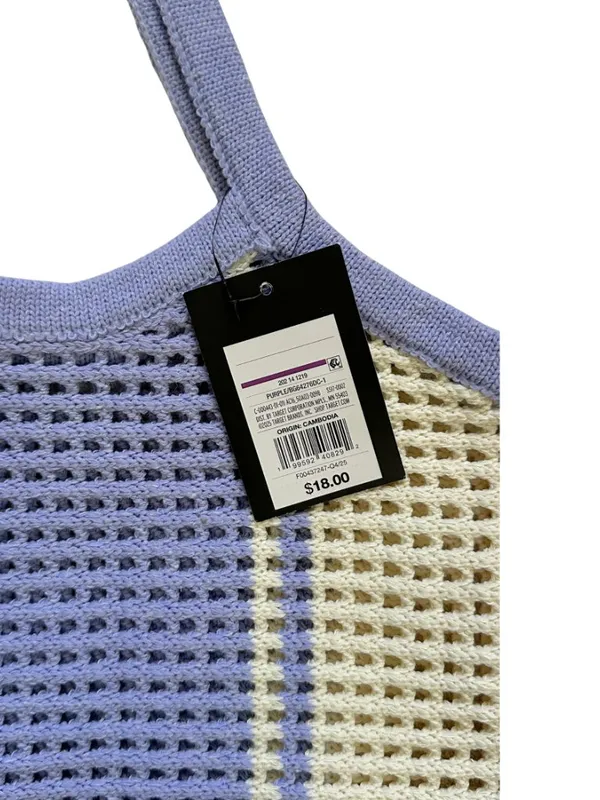 Art Class Girls Knit Tote Bag Purple Cream Summer Beach Vacation Chic - Image 8