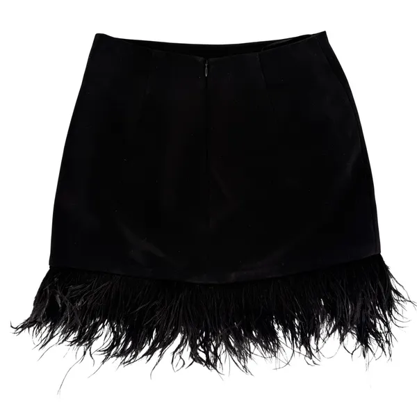 Amanda Uprichard Dessa Mini Skirt Womens XS Black Feather Trim Glam Party Modern - Image 9