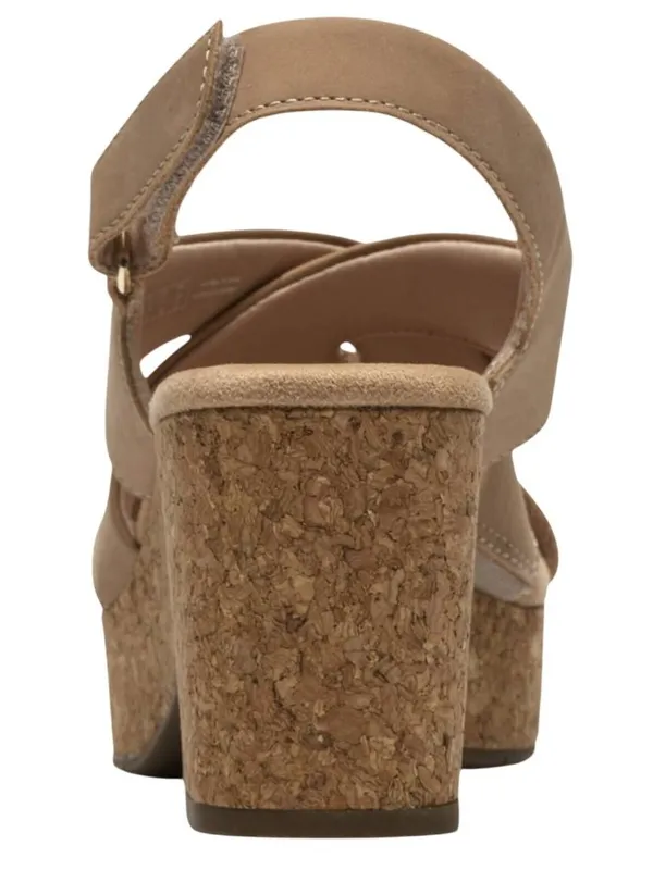 NWT Clarks Womens Platform Cork Nerisa Grace Wedge Sandal Sand Nubuck Brown 8.5M - Image 2