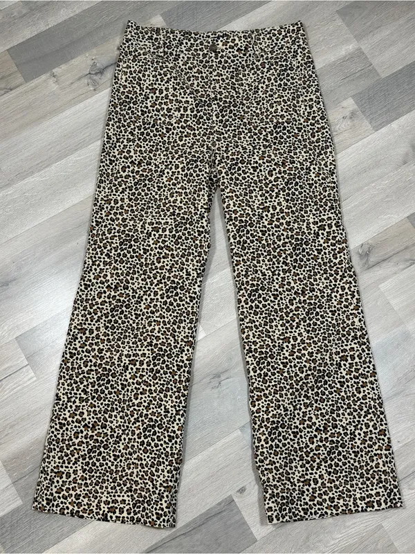 J. Crew Lizzie Leopard Print High‎ Rise Wide Leg Pants Tan Black 30 Chino - Image 4