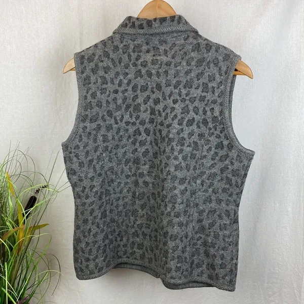 Lisa International Gray Sleeveless Animal Print Zip Up Wool Vest L - Image 3