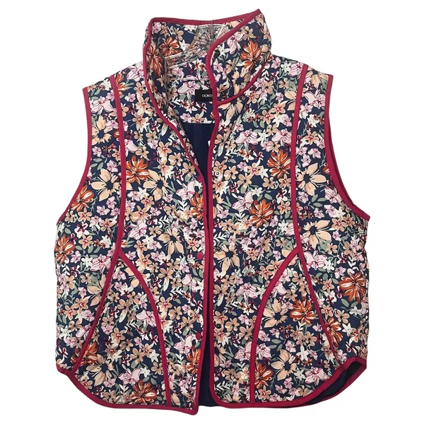 NWT Dokotoo Floral Quilted Puffer Vest Navy Burgundy Trim Snap Front‎ Sz XL - Image 7