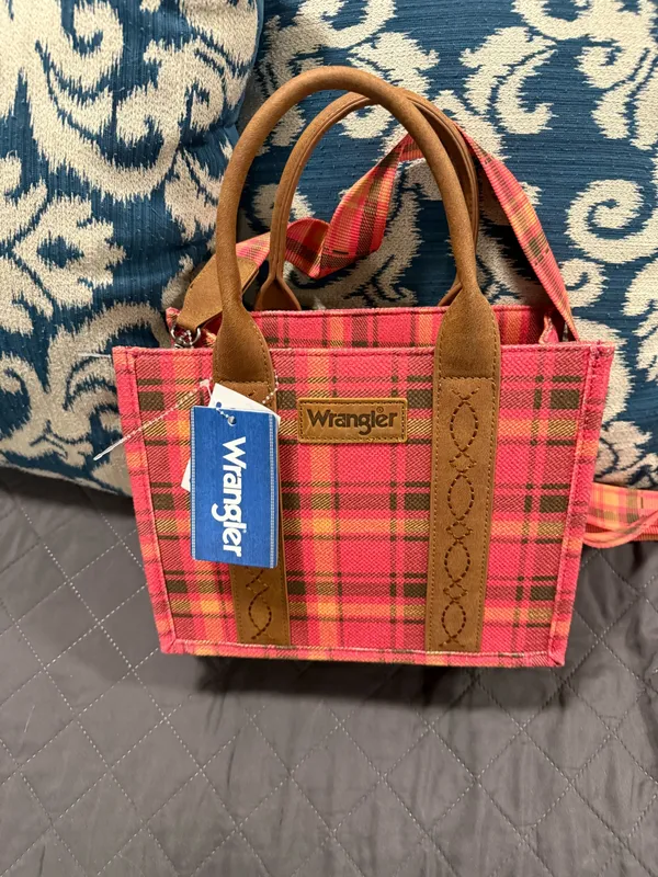 Wrangler Pink Plaid Canvas Mini Tote Crossbody Bag NWT Western Top Handle Purse - Image 4