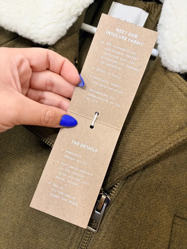 Madewell Eldridge Insuluxe Zip Coat Olive Wool Cashmere Sherpa Collared Winter Minimal NWT S $328 - Image 5