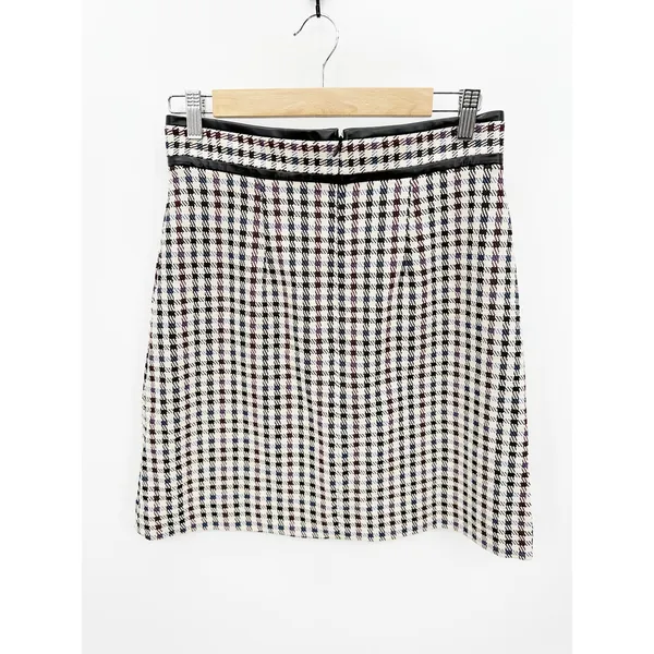 Ann Taylor‎ Black Plaid Faux Leather Trim Wrap Skirt Size 2 NWT Preppy Mini - Image 2