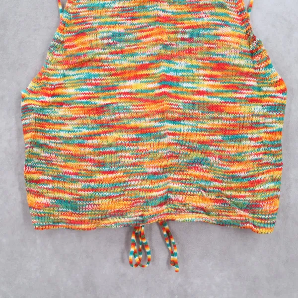 Orange Knit Multicolor Open Back Crop Tie Boho Stretch Y2K‎ VTG Top M Medium - Image 4