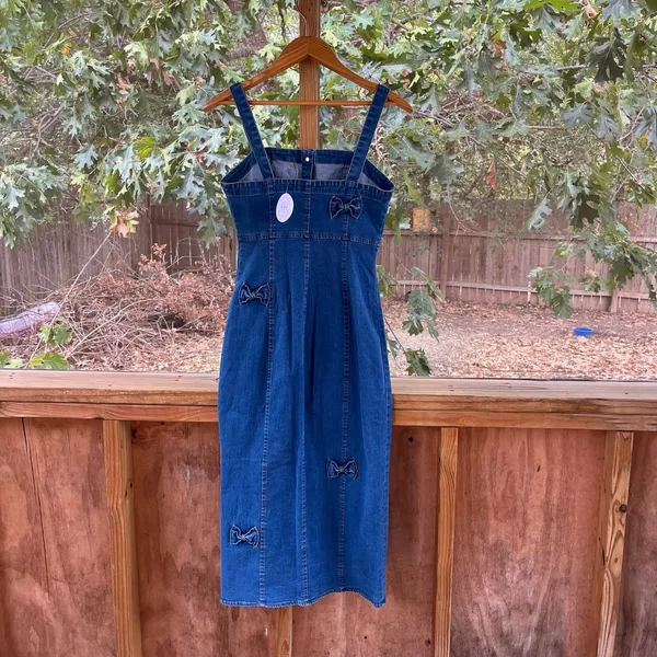 Miss Sparkling Women's Blue Denim Bow Accent Midi Dress Size S. NEW! - Image 4