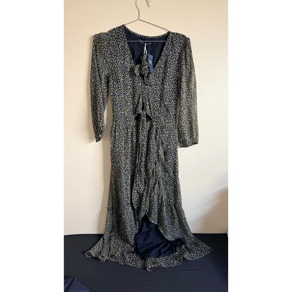 Abercrombie‎ Fitch Floral Print Ruffle Wrap Midi Dress Black Size S NEW - Image 2