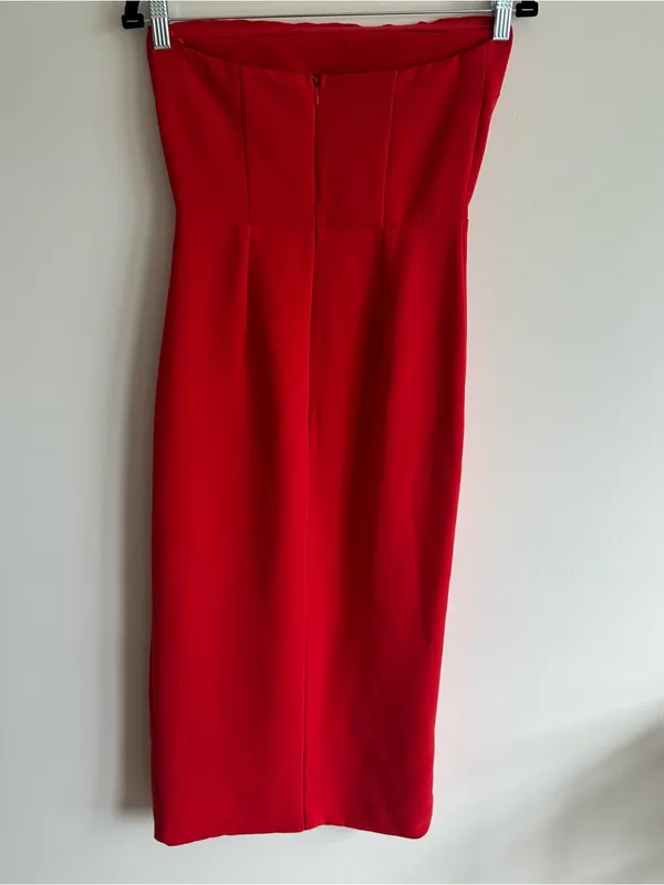 Vici Red Strapless Midi Dress with Side Slit - Image 4