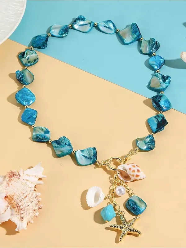 Fashion Jewelry Turquoise Shell & Starfish Charm Necklace - Women Jewelry - Image 8