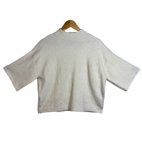 NWT Abercrombie & Fitch Cream Knit Cropped Mock Neck Short Sleeve Sweater Size L - Image 2