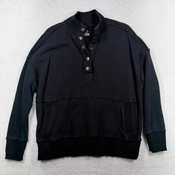 Aerie M Oh Snap Weekend Henley Mockneck Sweatshirt Oversized Relaxed Fit Black - Image 3