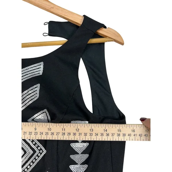 Design Lab by Lord & Taylor Black Sequin Geometric Bodycon Mini Dress Sz S - Image 9